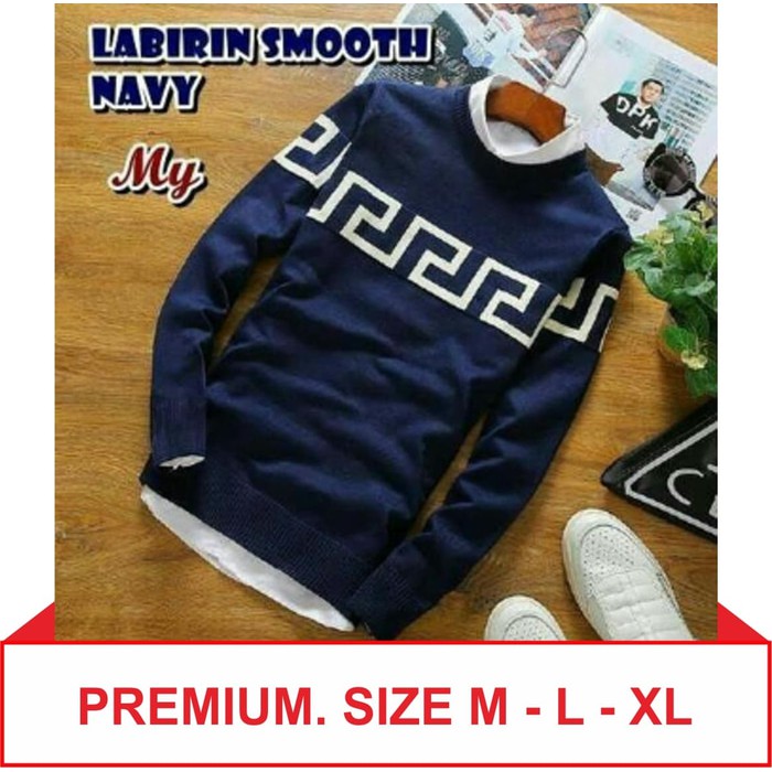 Labirin Smooth Baju Rajut Pakaian Pria Sweater Korea Murah