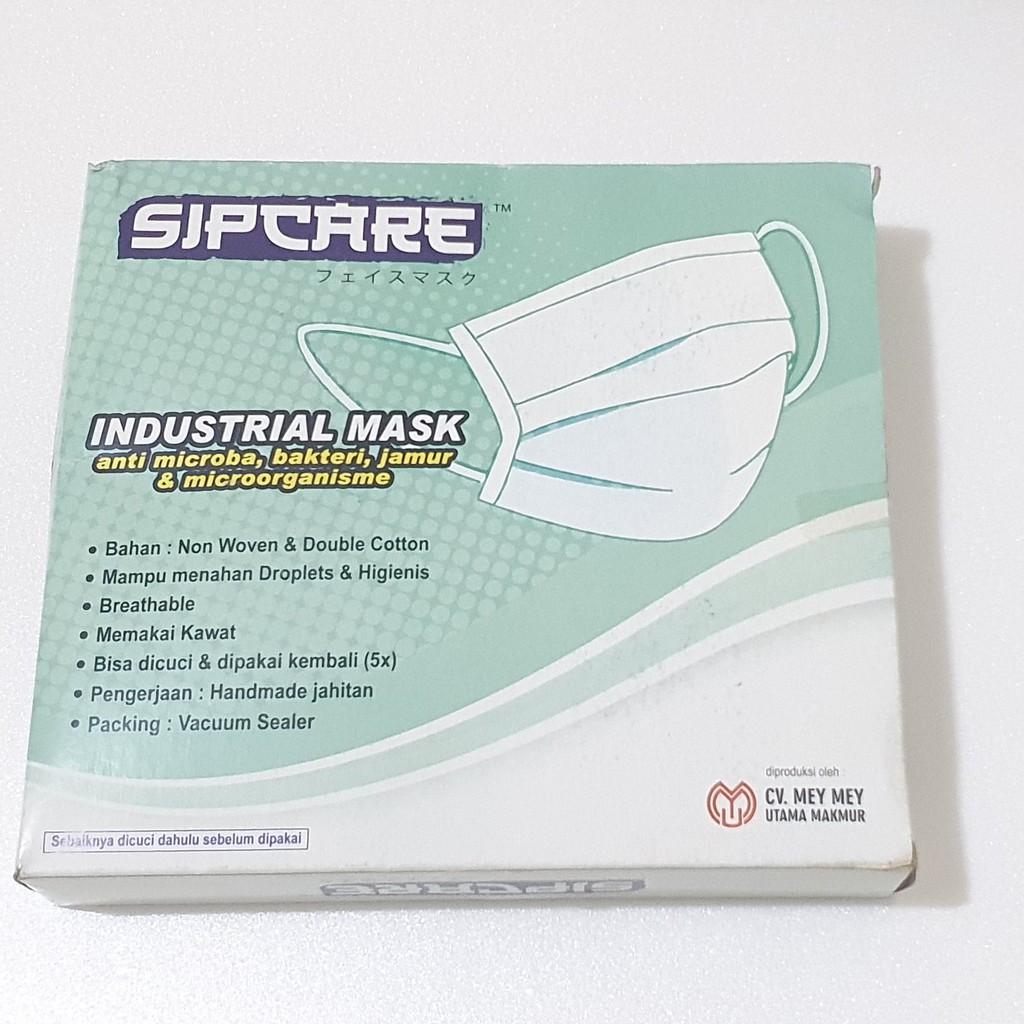 Masker Industri Anti Bakteri Sipcare (1 Box isi 50, Dapat dicuci 5x, Standard ISO)