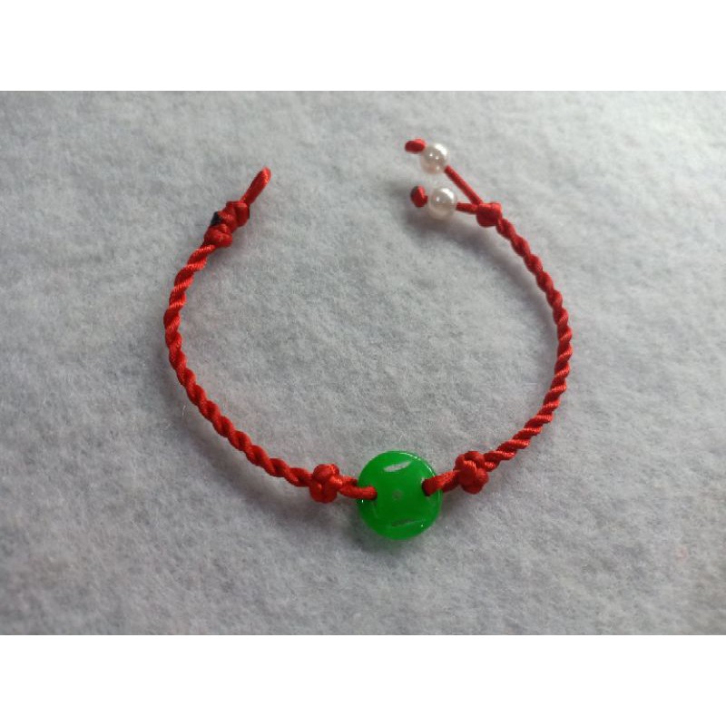 Gelang Giok Hijau Koin Cina Tali Merah Knotting