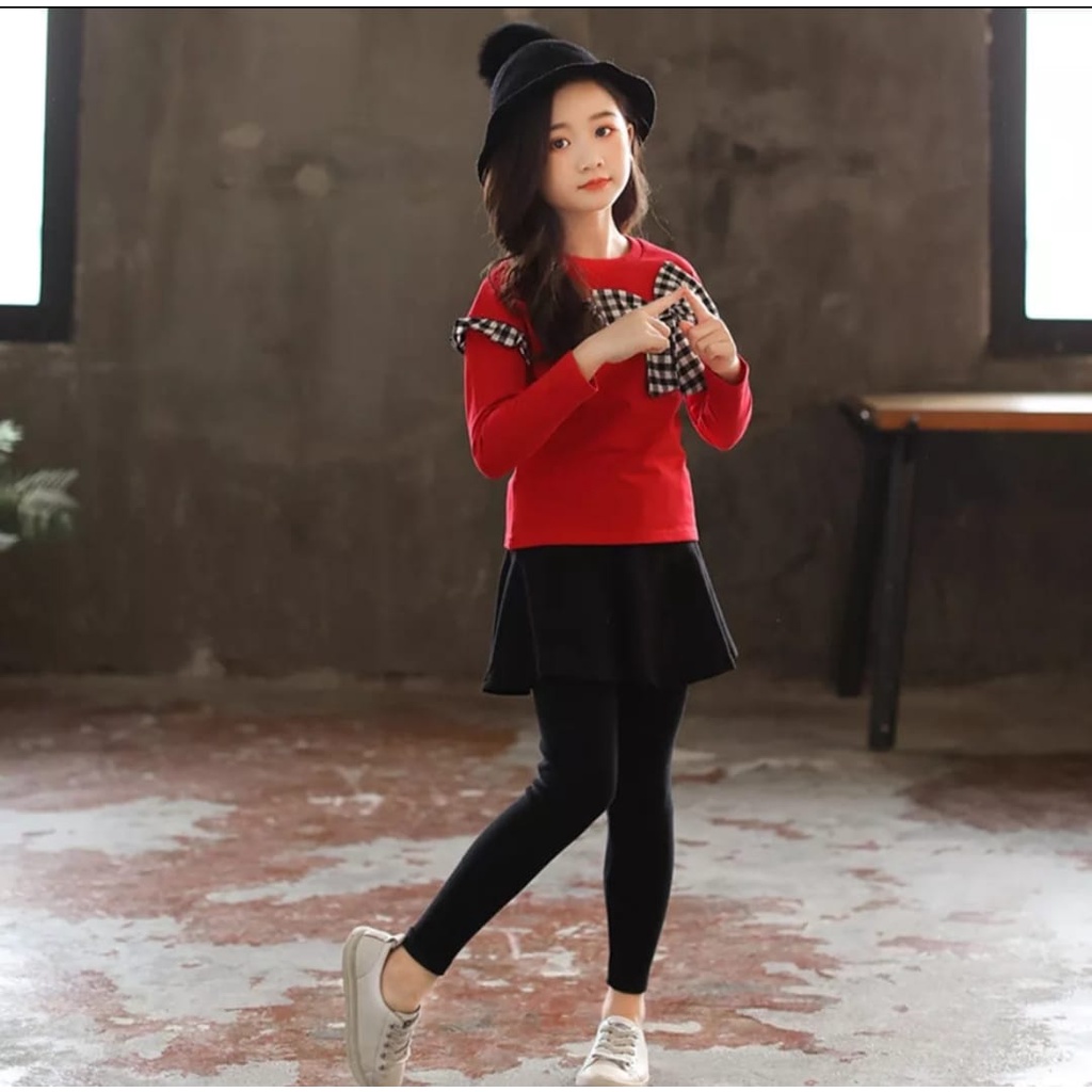 INV - SETELAN KIDS RIBBON SQUARE / CELANA ROK / RED BLACK / TERBARU / TERPOPULER