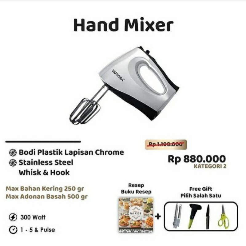 SIGNORA Hand Mixer  / Mixer Tangan / Mixer Kue / Mixer Roti