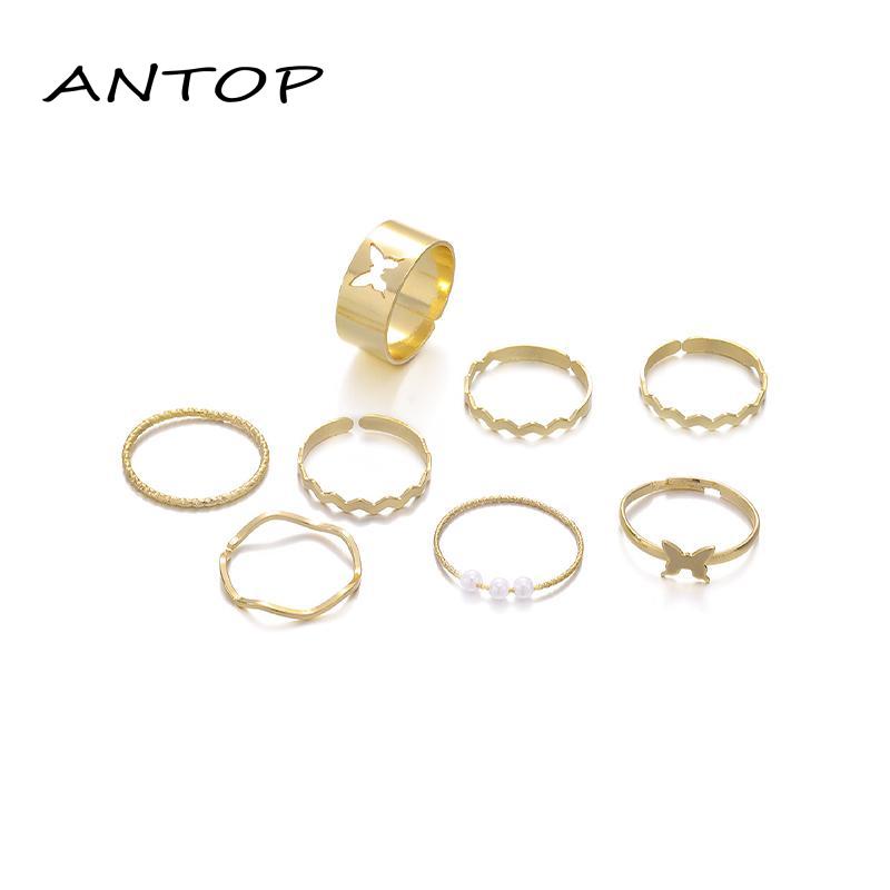 8pcs Cincin Model Terbuka Adjustable Desain Butterfly Wave