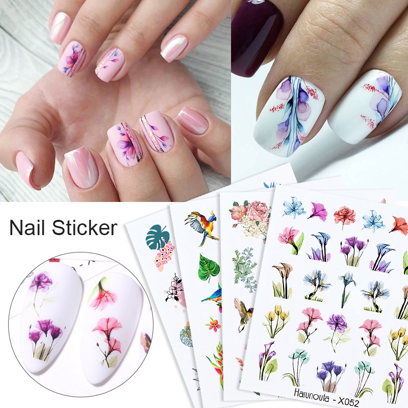 Stiker Kuku UV Gel Transfer Air Motif Daun Palem Warna Hitam Untuk Nail Art DIY