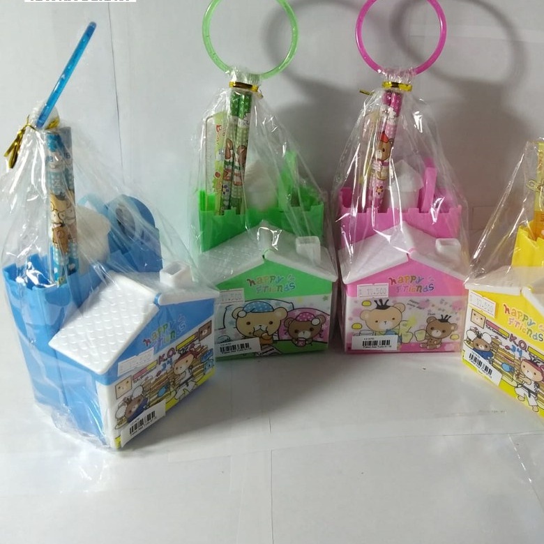 Paket Alat Tulis Anak 8118 - ATK Anak Karakter - Pensil Pulpen Set 6s bentuk rumah