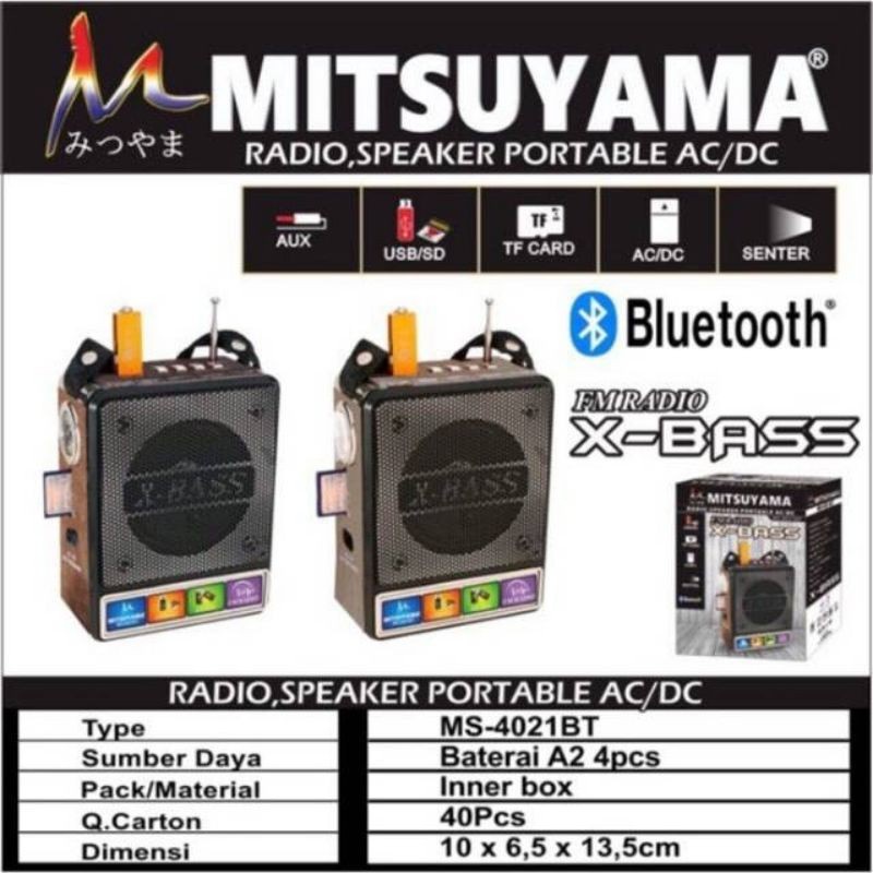 COD RADIO SPEAKER BLUETOOTH PROTABLE X-BASS AC/DC MITSUYAMA MS-4021BT FM RADIO X-BASS