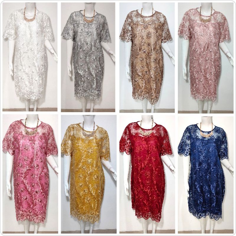 jumbo dress brokat 3L, 4L, 5L Party dress tile mutiara /dress natal jumbosize / bigsize dress
