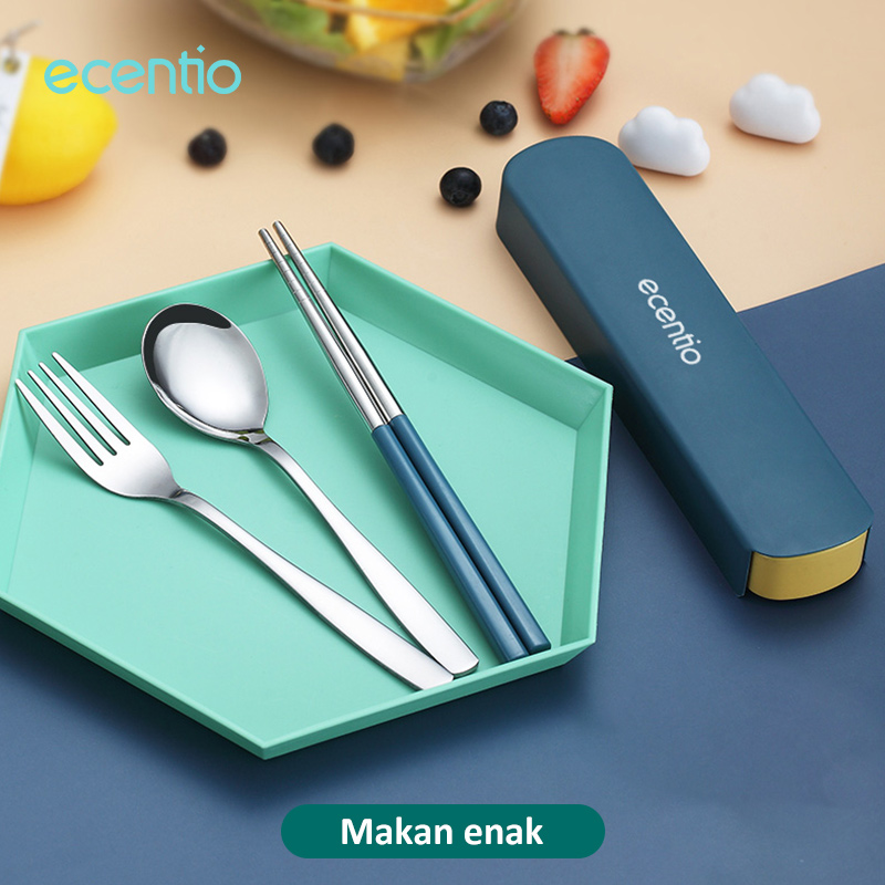 

Ecentio 3pcs Sendok Makan Dengan Kotak Berbahan Stainless Steel Sumpit Sendok Grapu Set ST3E-8701