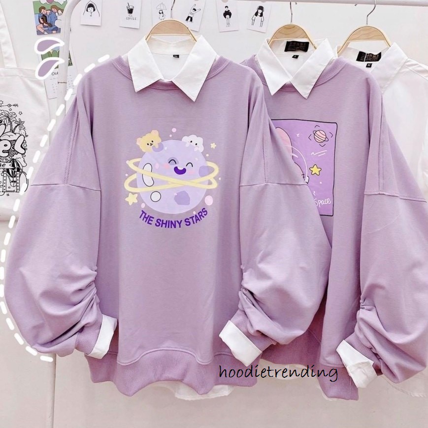 HODISO - Basic Sweater The Shiny Stars Unisex (Pria&amp;Wanita) M-Xxl Fleece Tumblr Korean