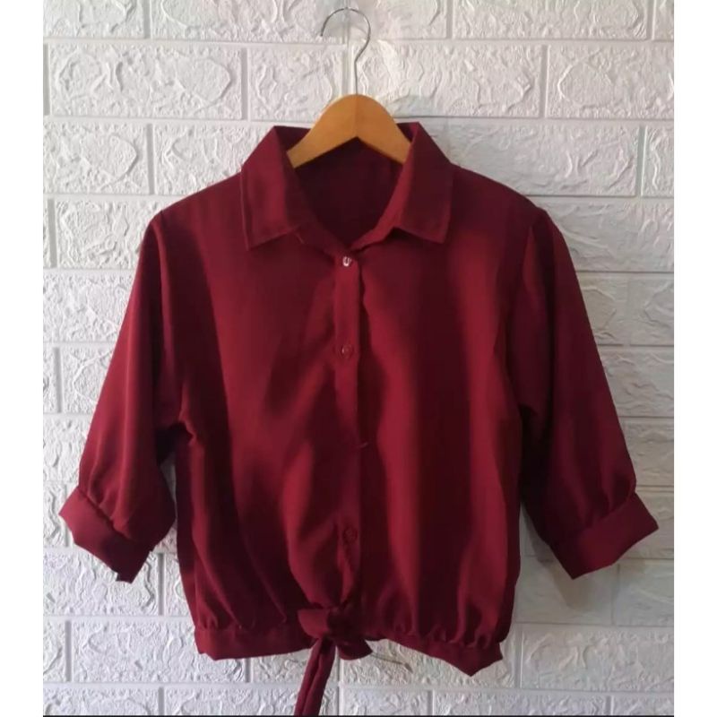 Atasan Kemeja Crop Top Wanita Blouse Polos Crop