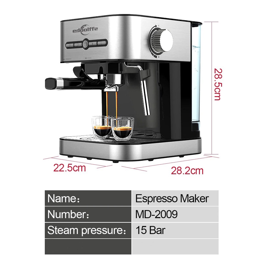 Mesin Kopi Semi Automatic Espresso Italian Coffee Machine 15 Bar - MD-2009 - Silver