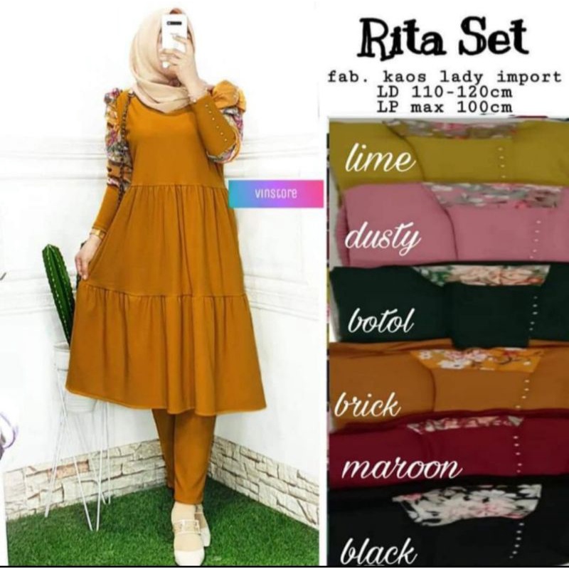 RITA SET TERBARU//SETELAN KAOS CELANA DAN BAJU WANITA//ONE SET//SETCEL BAHAN KAOS LADY KNIT IMPORT