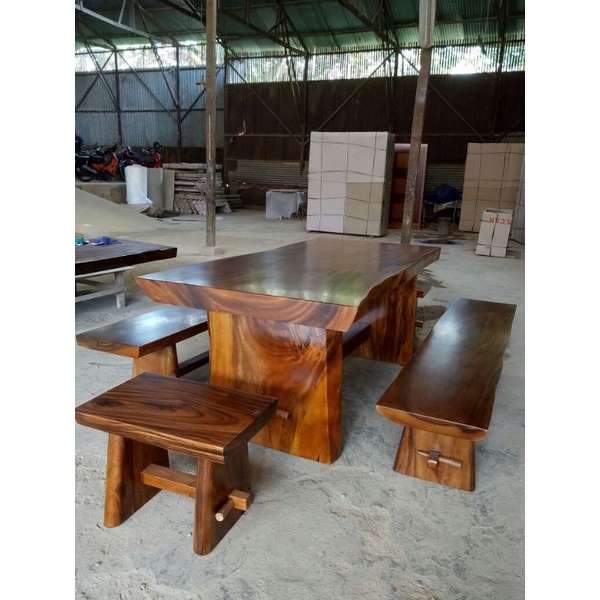 set meja makan trembesi meja makan kayu solid