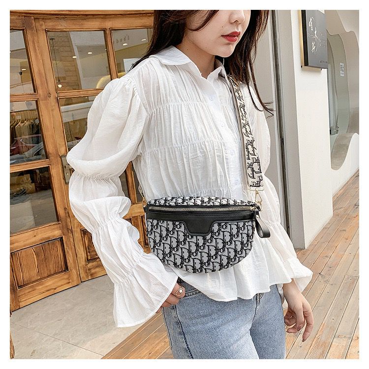 BJ15881 - BLACK/GRAY MOTIF D/MOTIF R - TAS SLINGBAG WAISTBAG WANITA FASHION IMPORT MODIS ELEGAN TERMURAH TERLARIS TERBARU BAGSTORE JAKARTA TAS BATAM ELJ5881 CR7582 BQ3347