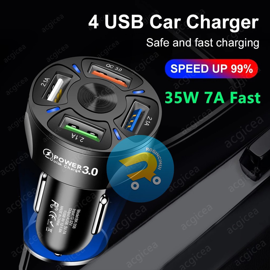 Charger Mobil 4 Port Qc 3.0 3.1A / Adaptor Mobil / Car Charger / Colokan Mobil / Fast Charging