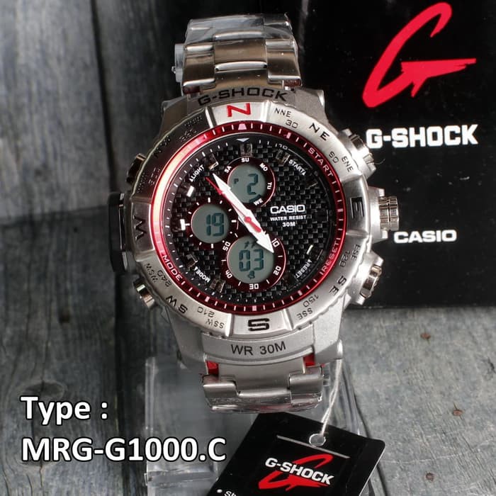 TERMURAH G Shock Rantai Stainless Steel MRG G1000 Silver Merah jam tangan pria Limited