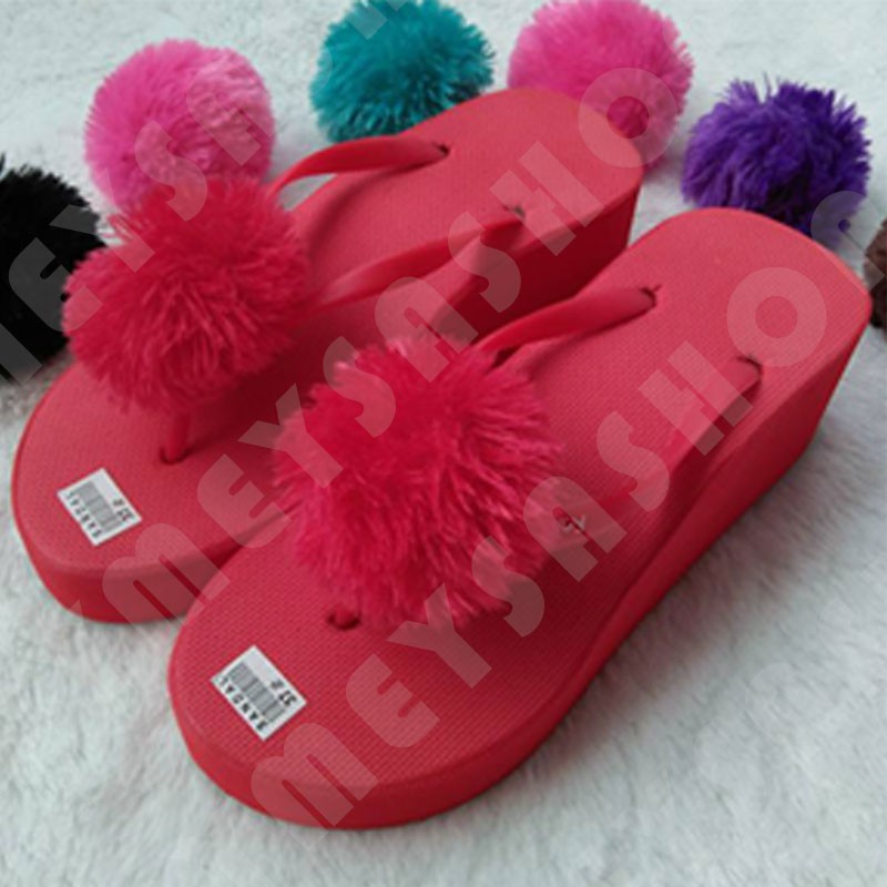 Sandal Wedges POMPOM Kualitas Super