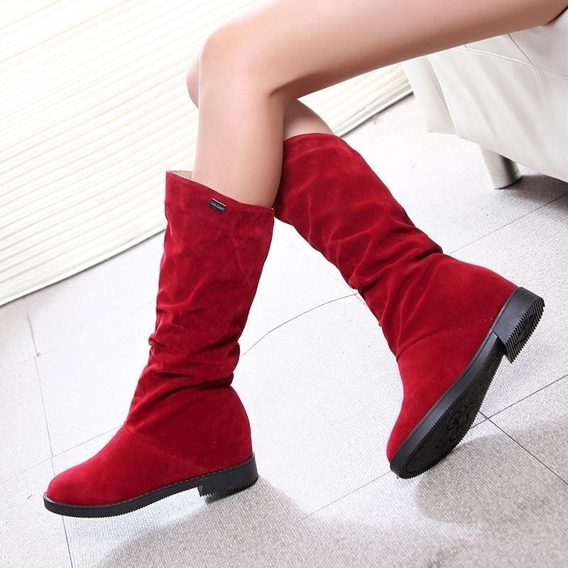 Sepatu Boots Sebetis Wanita Bahan Nubuck Warna Polos