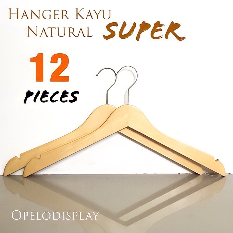 ( 12 PCS ) HANGER KAYU DEWASA SUPER NATURAL