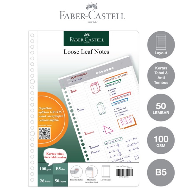 

FABER CASTELL Kertas Loose Leaf Digital B5 Isi Binder 50 Lembar Garis Khusus Dan Garis Biasa