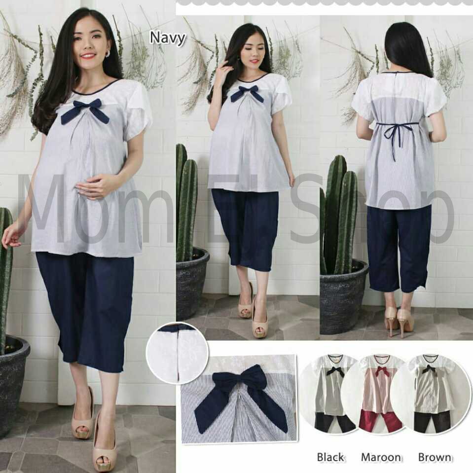 Setelan Hamil Pita dan Busui Celana  7 8 Bahan Katun  ST  001 
