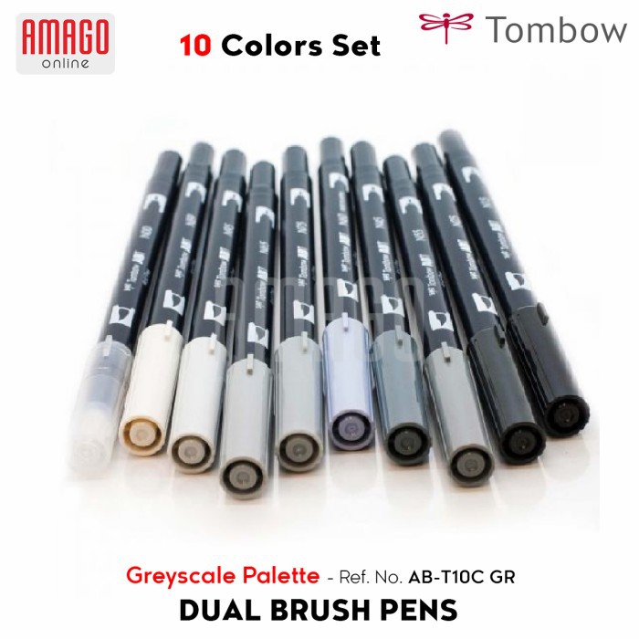 TOMBOW Dual Brush Pens - Greyscale Palette of 10 colors - AB-T10C GR