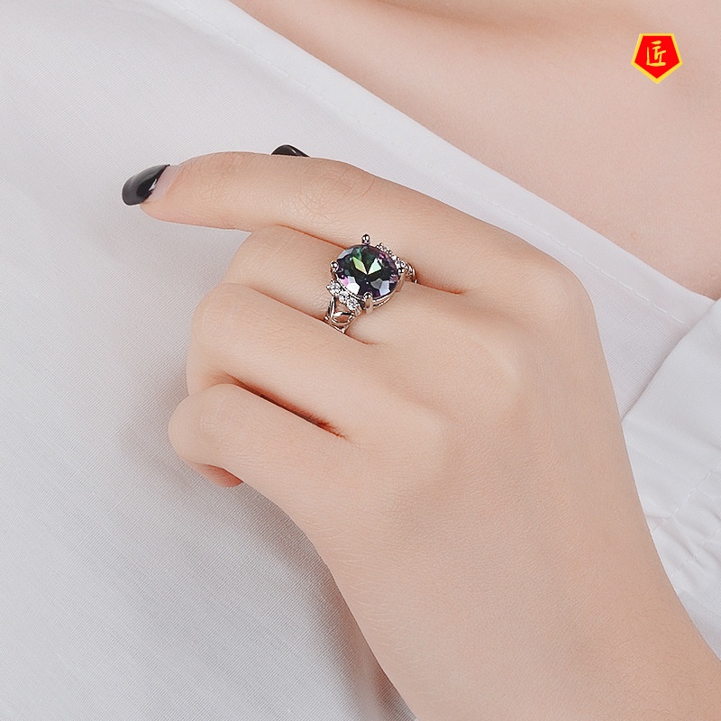 [Ready Stock]925 Silver Colored Gemstone Fashion Personality