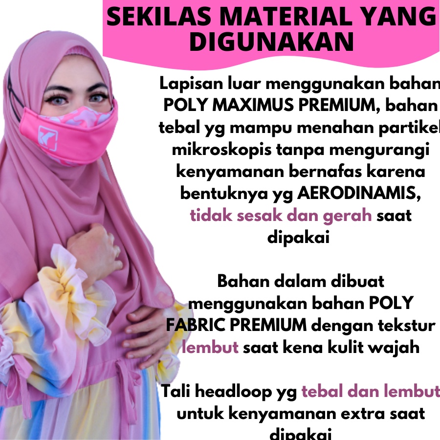 Soft Series Masker Kain 3D 3 ply Lapis Hijab Korea Headloop Earloop Motif Non Medis Premium Keren