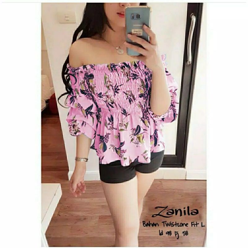 Zanila Sabrina crop top Blouse motif Bunga