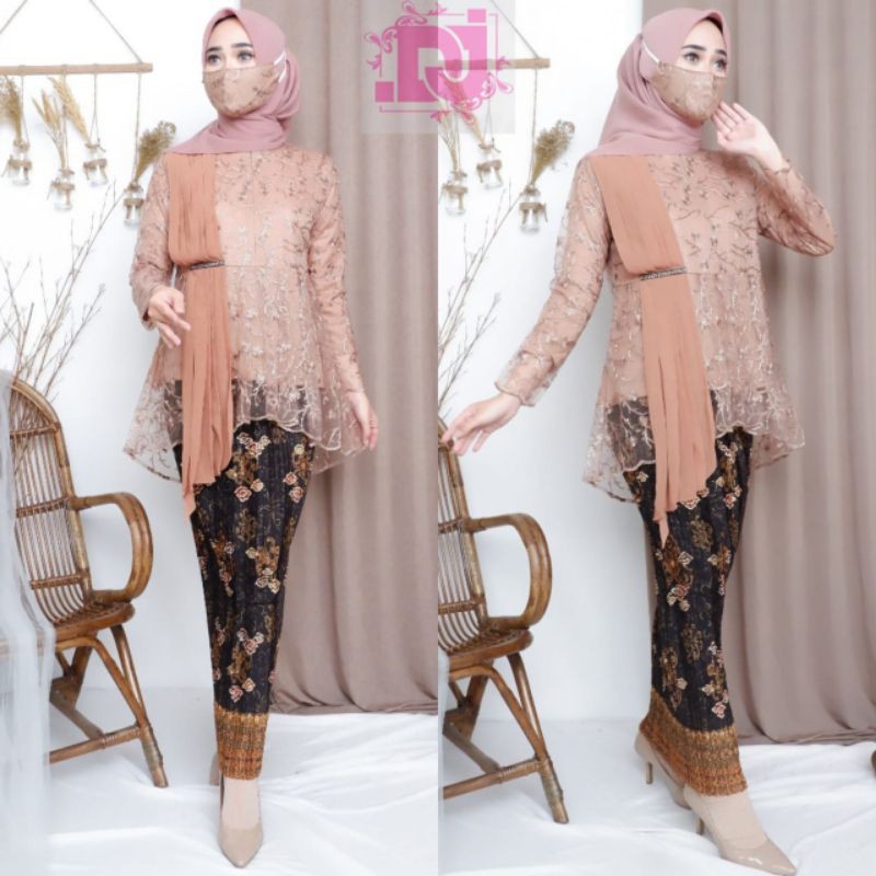 PROMOSetelan Kebaya Brukat Tile Selendang/Kebaya Pesta/Kebaya Wanita/Kebaya Brukat/Tunik Brukat/Keba