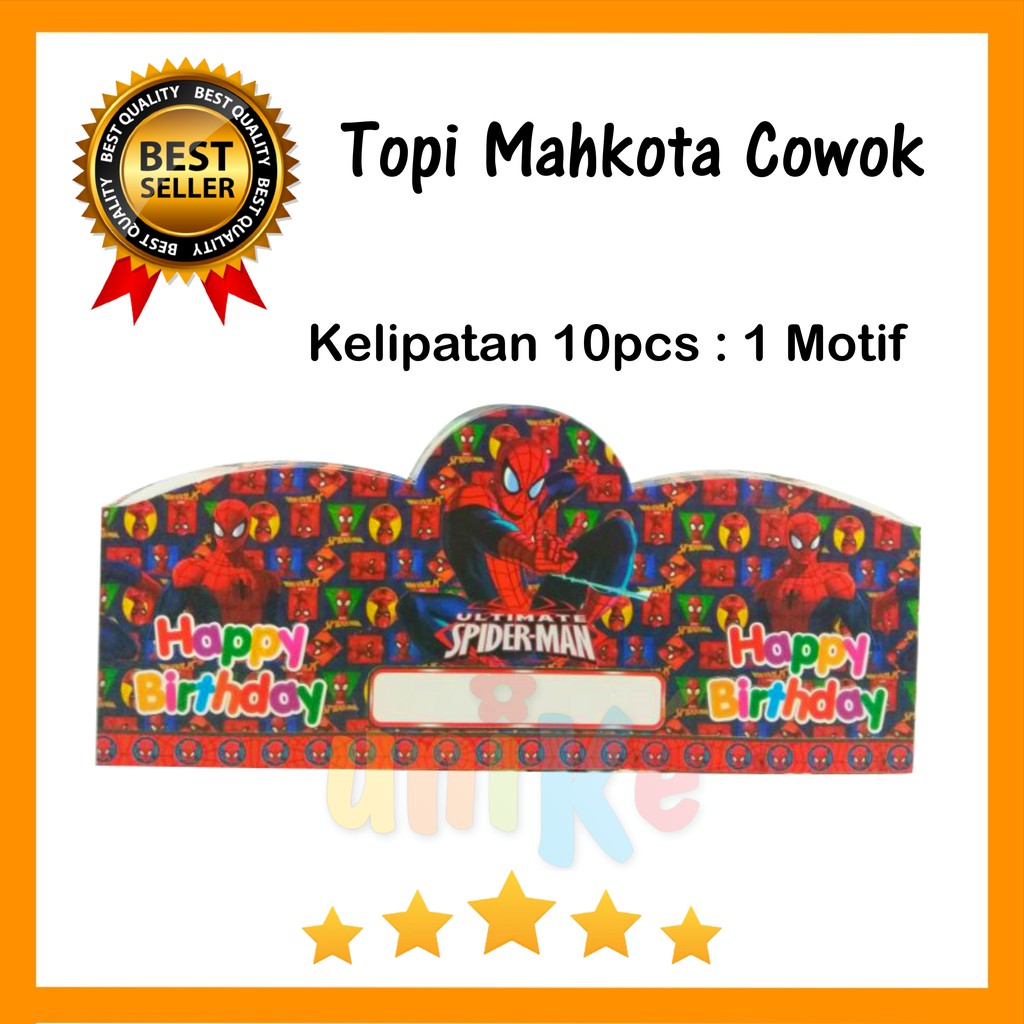 Topi Ulang Tahun Motif Cowok - Topi Kertas Anak Karakter Perlengkapan