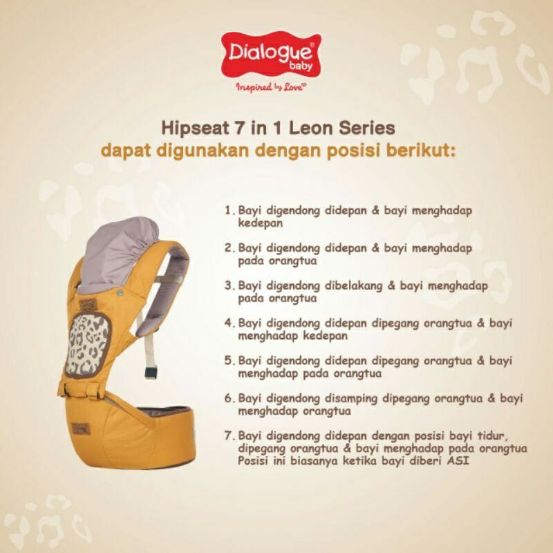 Dialogue Gendongan Hipseat 7in1 Seri Sparkle DGG1030,Glazy DGG1031,Champion DGG1032,Leon DGG1033.