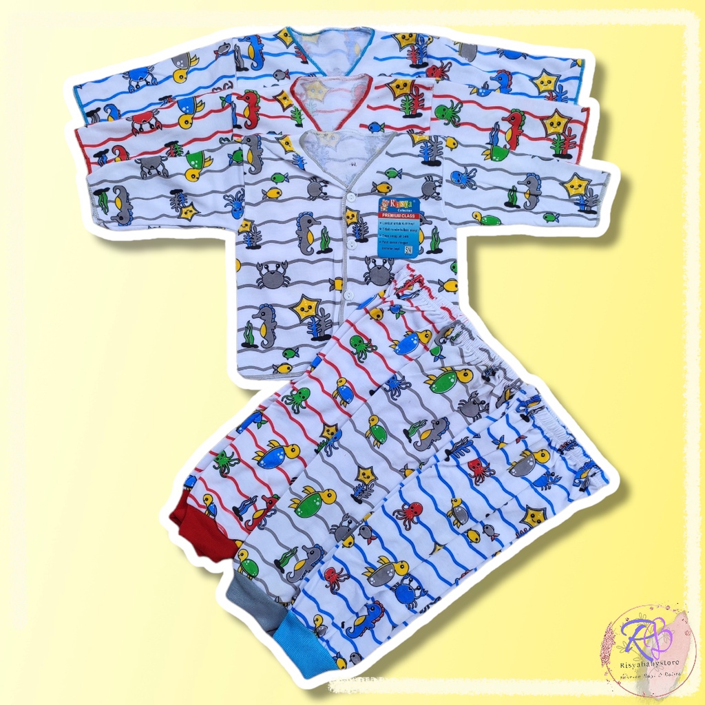 18 pcs/ 9 stel baju bayi motif ocean / Hampers baju bayi hemat murah SNI