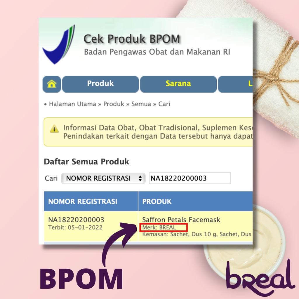 Masker Jerawat dan Bekas Jerawat Auto Glowing Masker Organik Saffron Safron Organic BREAL BPOM