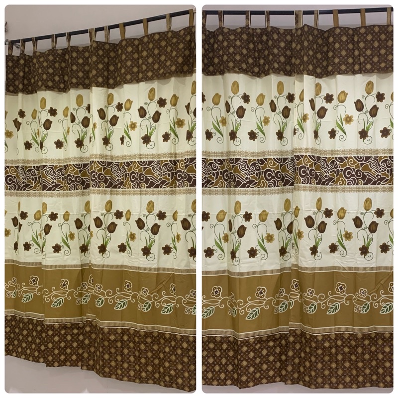 [ PINTU DAN JENDELA ] GORDEN TALI + PONI MOTIF BUNGA TULIP COKLAT