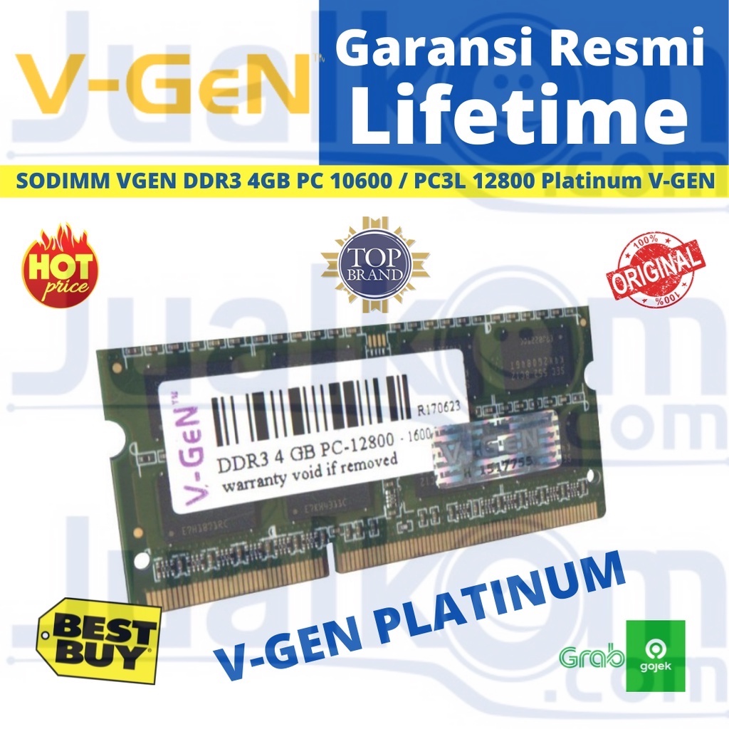 Sodimm V-GEN DDR3 4GB PC/PC3L 10600 / 12800 VGEN Tipe Platinum V GEN DDR III