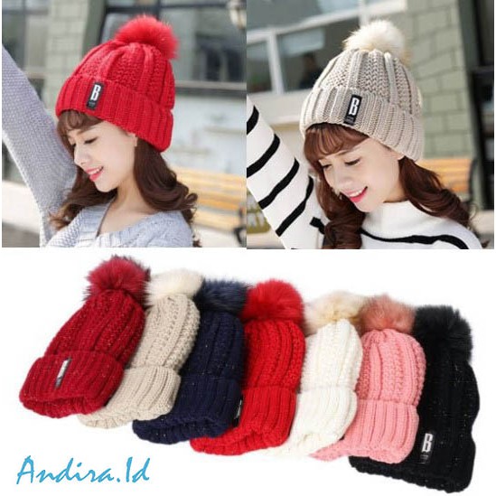 Topi Kupluk Rajut Hangat Wanita Import untuk Winter / Topi Musim Dingin