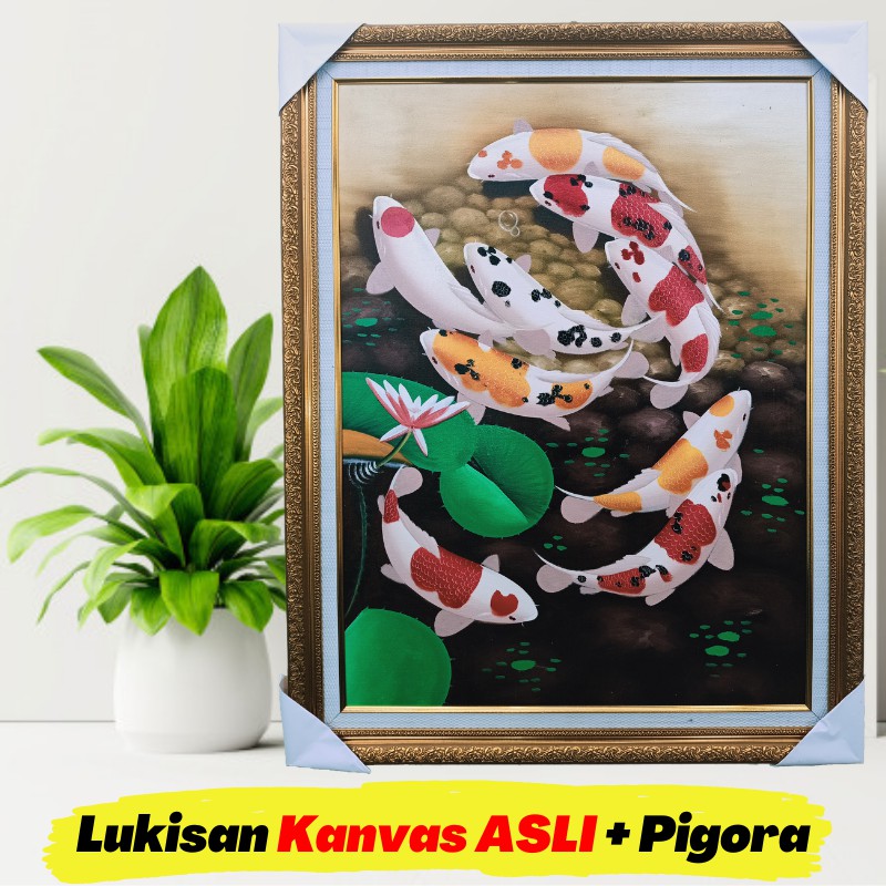 Jual Lukisan Dinding Kanvas Ruang Tamu Minimalis Lukisan Ikan Koi Dekorasi Dinding Canvas