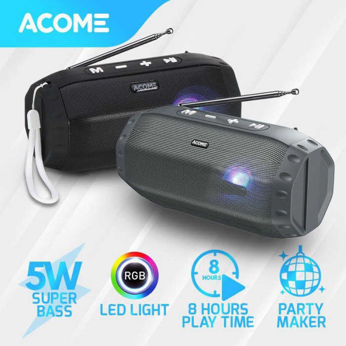 Acome A3 Speaker Tws 8W Super Bass Bluetooth 5.0 Hi-Fi Rgb Led Party - Hitam