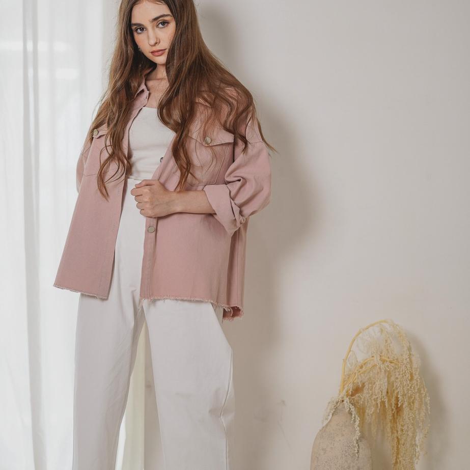 Paling Diminati.. This Is April - Fabiola Fringe Hem Outer – Pink 180298 (RESTOCK)