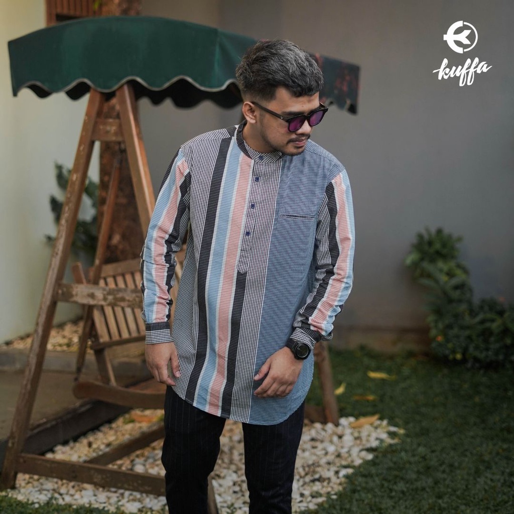 Baju Muslim Kemeja Koko Longline Kombinasi Lengan Panjang Pria Dewasa / Fashion Muslim / Atasan / Be
