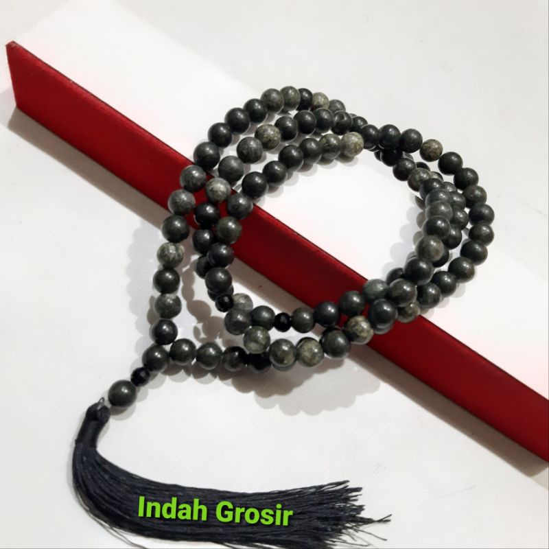 Tasbih Batu Black Jade Dop 8mm 99butir Natural Bonus Kotak