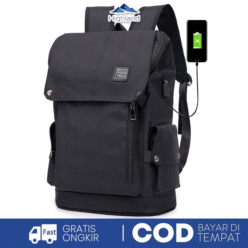 Highland Tas Ransel Pria Backpack Tas USB Tas Laptop Korea TCR09