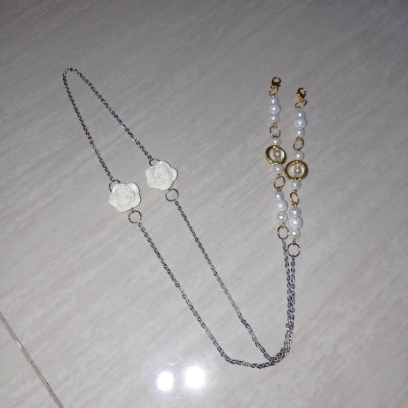 strap masker mutiara 2in1 /kalung masker mutiara/konektor masker