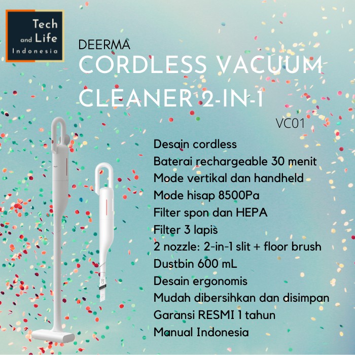 Deerma VC01 Cordless Handheld 2in1 Vacuum Cleaner Penyedot Debu