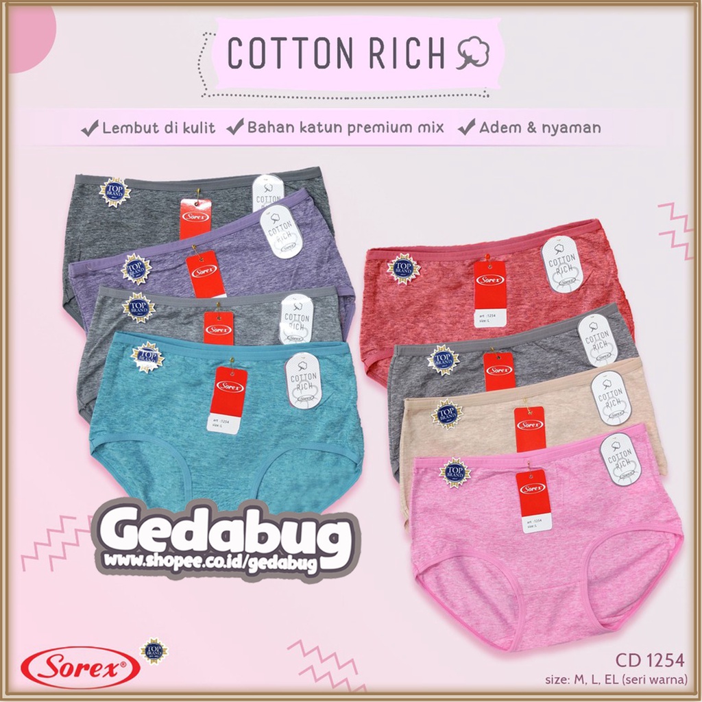 CD Wanita Sorex 1254 Cutting Midi | Celana dalam wanita Cotton Rich Supersoft | Gedabug