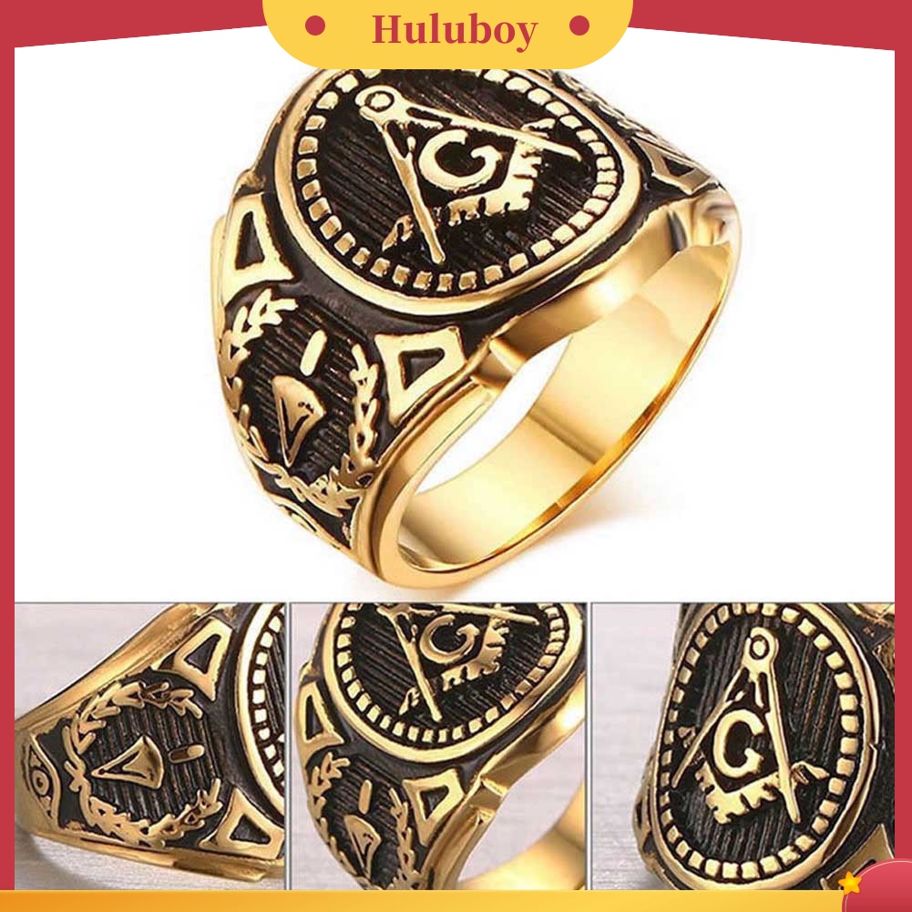 Hu Hu Hu Hu Hu Alat Bantu Pasang Kacamata♡ Cincin Pria Bahan Alloy Desain Simbol Freemason Gaya Vintagepunk Untuk Hadiah