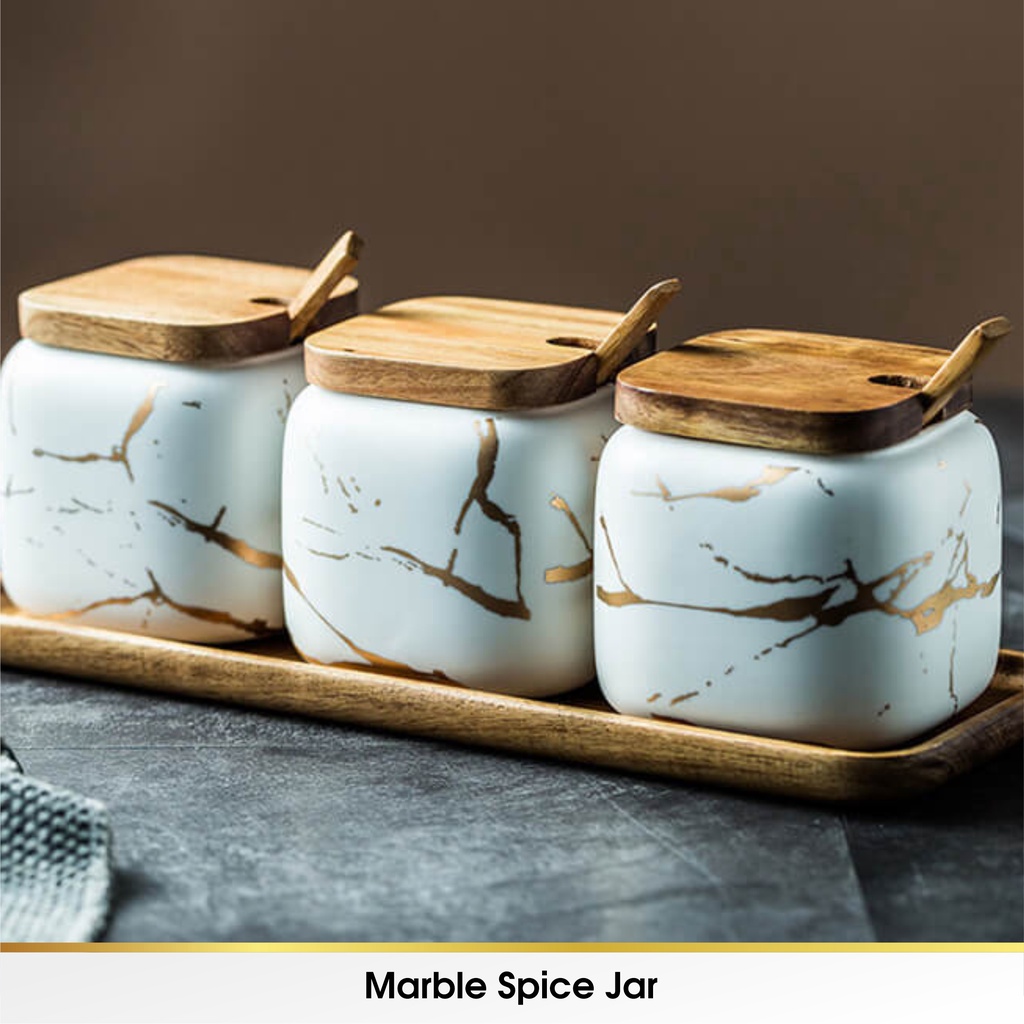 Rak Toples Nordic Tempat Ceramic Spice Jar Rack Bumbu Dapur Keramik Marble Marbel Marmer Set Mewah