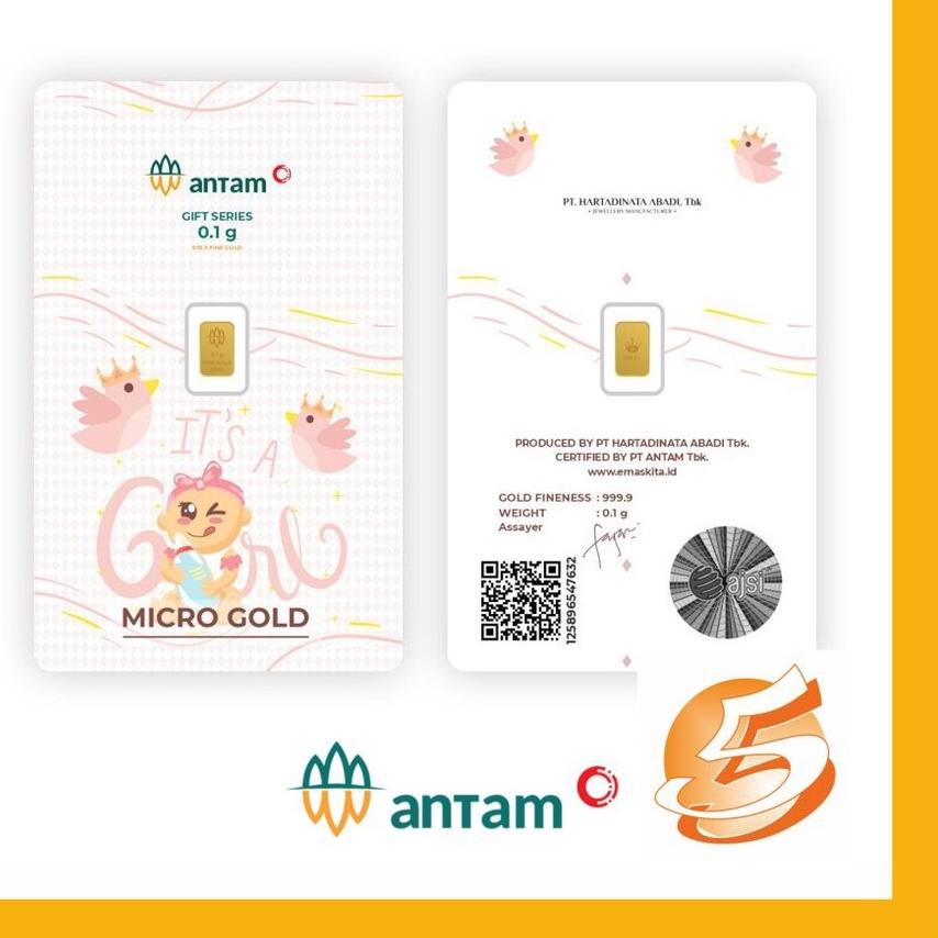 Emas Logam Mulia Murni 0,1 0.1 Gram ANTAM Hartadinata Micro Gold Batangan 24k Edisi Baby Girl Bayi P