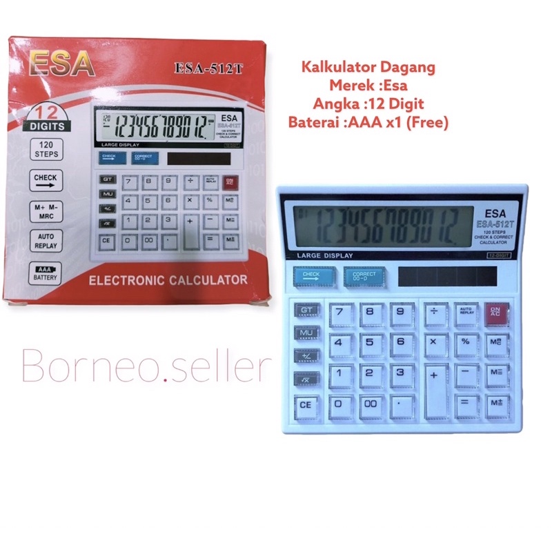 

KALKULATOR ESA 512T - 12 DIGIT - TOMBOL MIKA - CHECK AND CORRECT - KALKULATOR MEJA DAGANG DAN PASAR