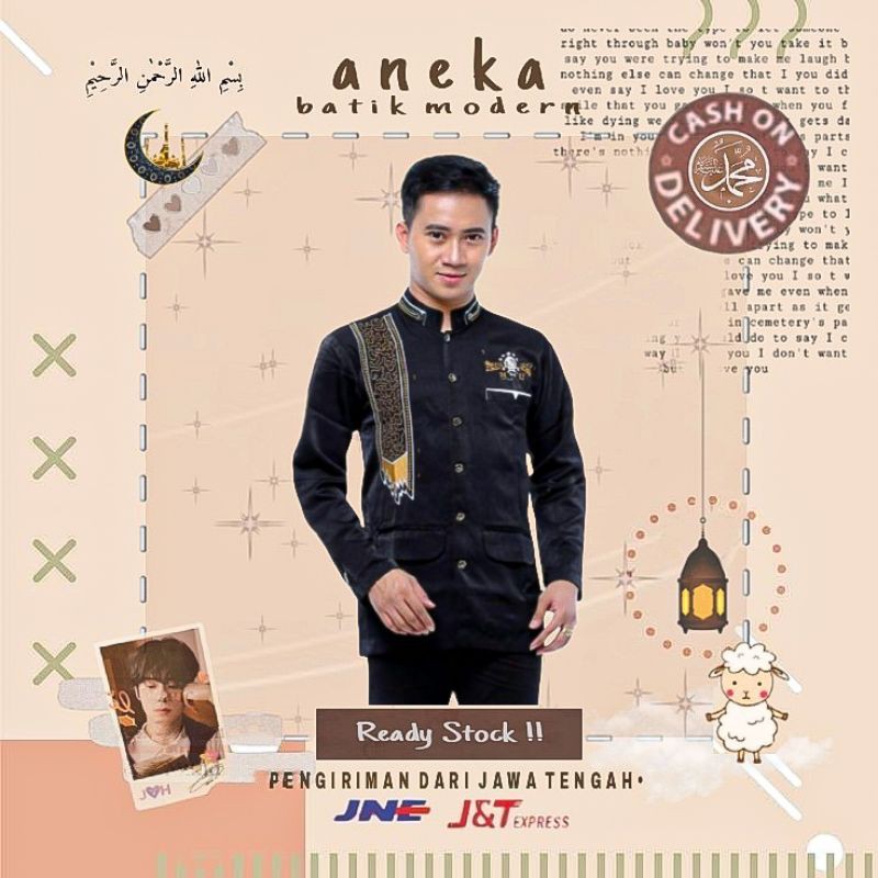 JASKO JAS KOKO BORDIR SORBAN NU LENGAN PANJANG WARNA HITAM COKLAT LEBARAN